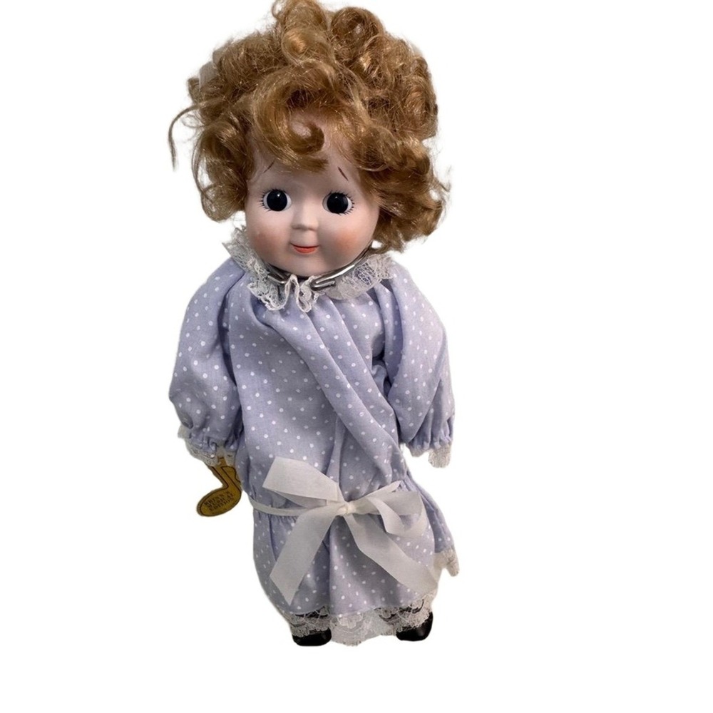 Brinns Musical‎ Edition Curly Blonde Hair Lace Trim Bow Victorian Collectible